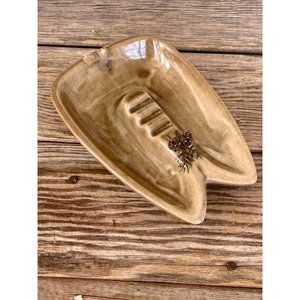 Vintage MCM Ceramic Ashtray Brown With Pine Cones Woodland Fairy